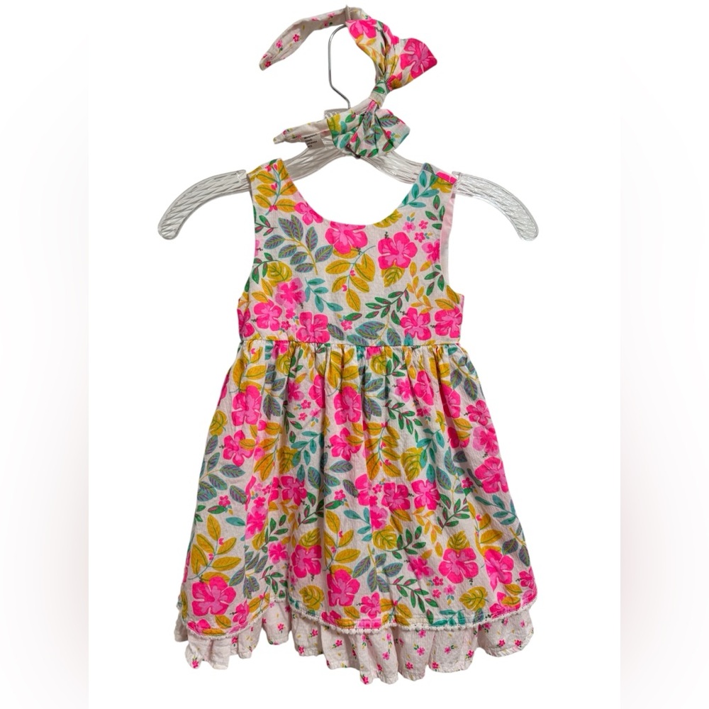 🌺2 Pc Catherine Malandrino Floral Dress+Headband Girls Sz 4 Spring Summer Outfit